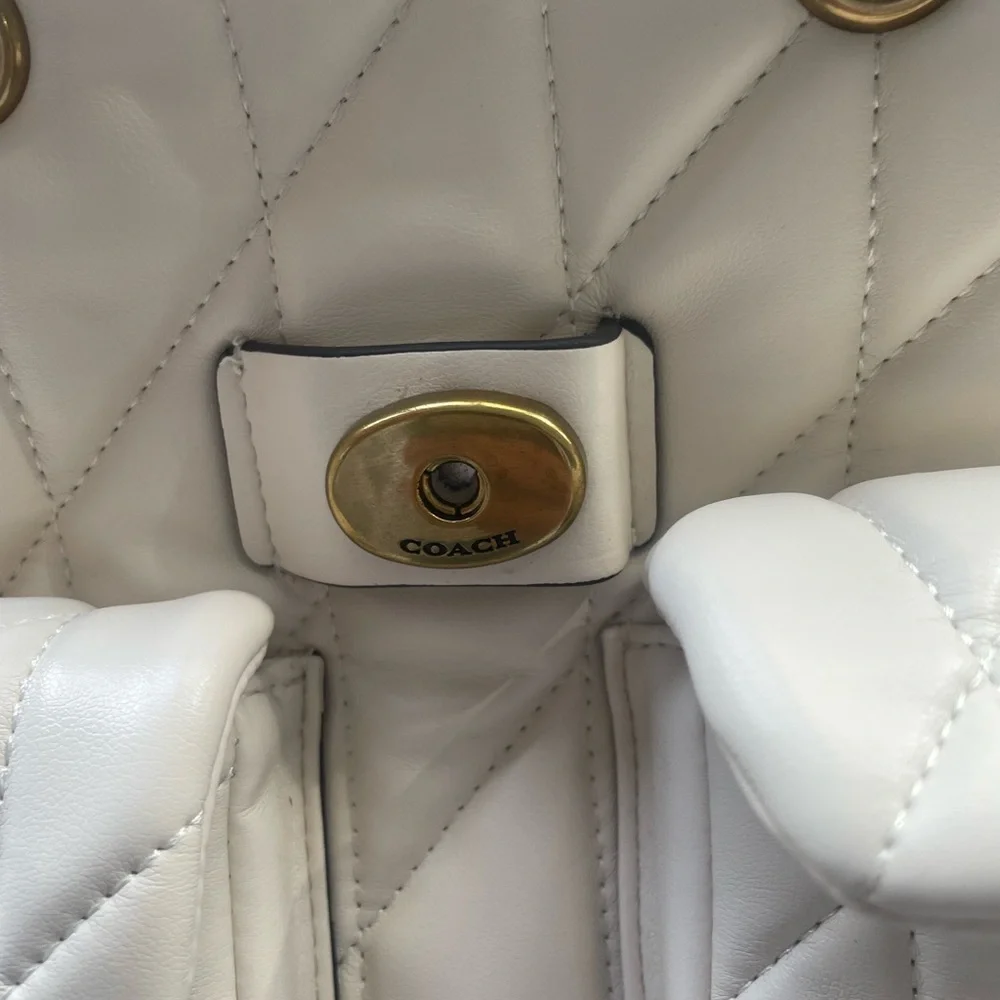 Coach Quilted Cream Leather Backpack with Gold Hardware